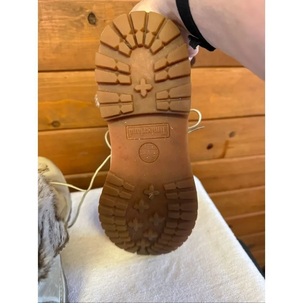 Timberland Waterproof Teddy Fleece Fold Over Fur boots light beige Sz 9.5